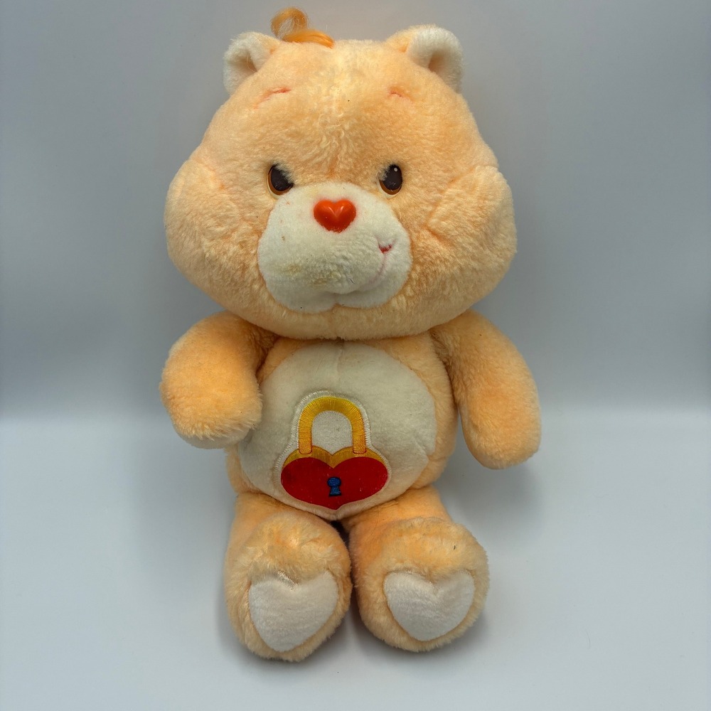 Vintage 1985 Kenner Care Bears Secret Bear Peach Plush Heart Lock 13" Working